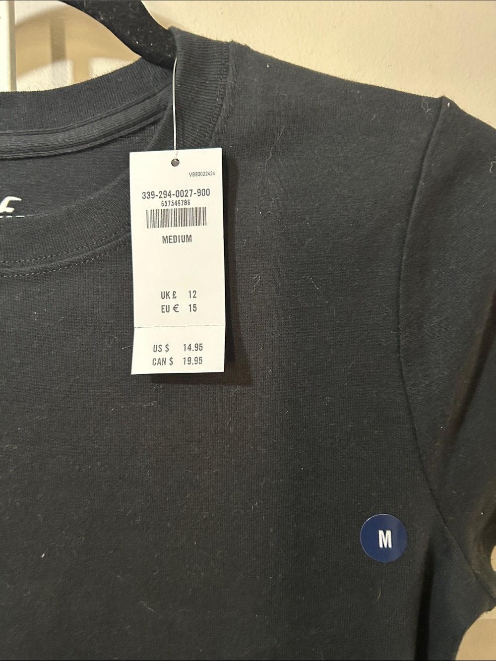 NWT Hollister 100% Cotton Black Short Sleeve Fitted Crew Cropped Tee - Picture 5 of 7